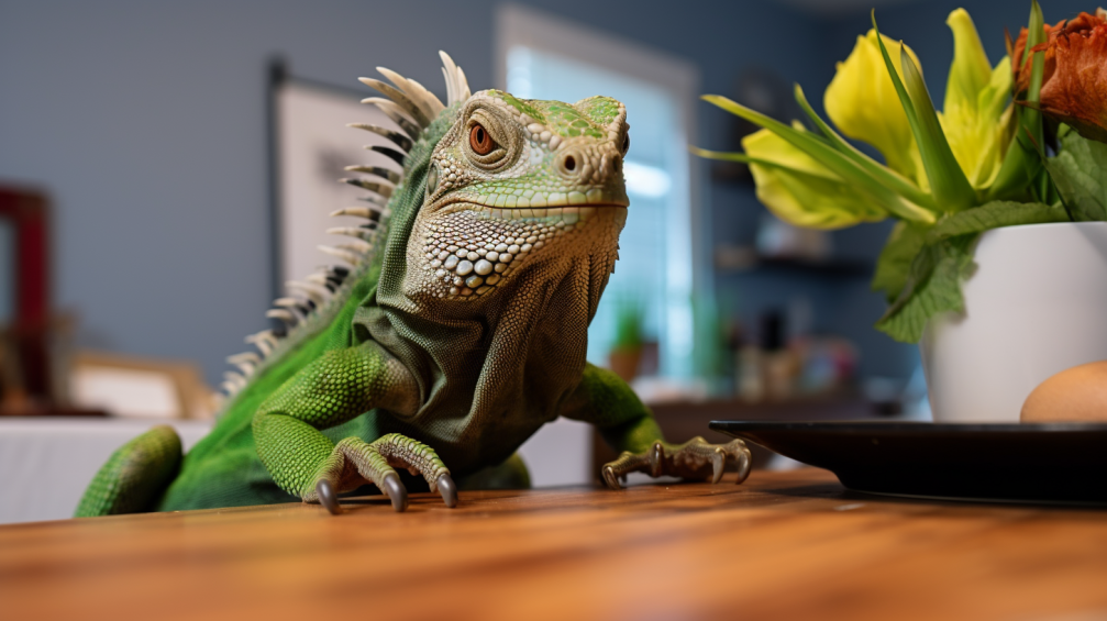 contentcreativestudio a pet iguana on the kitchen table b958eb8e 7807 4e36 8e27 b2836e577805