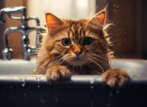 gatto e acqua e giusto fargli il bagno