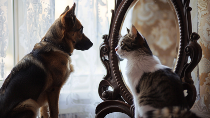 cosa vedono i cani e i gatti allo specchio