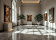Cani che visitano un museo a Verona, Italia