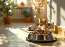 Gatto che mangia cibo ricco di proteine