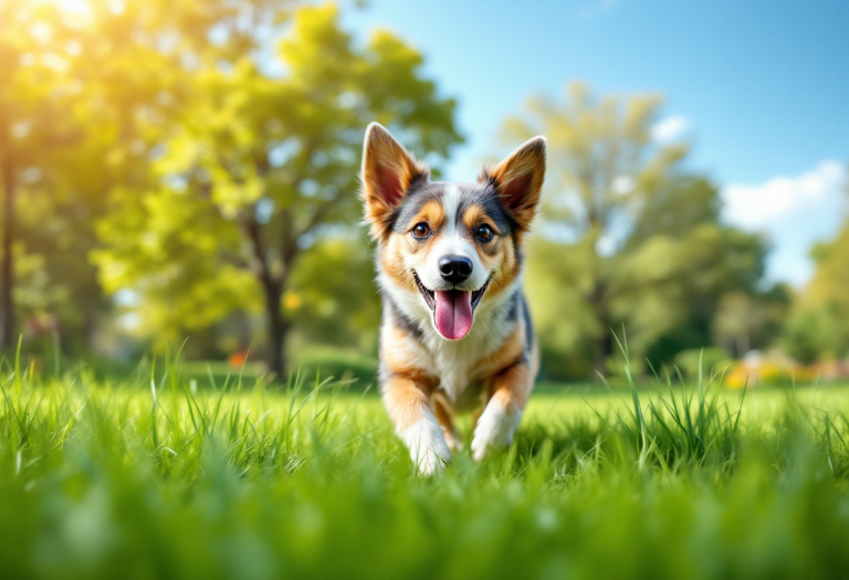 Bambino che gioca con un cane in giardino