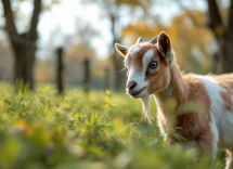Una capretta che corre libera nel verde
