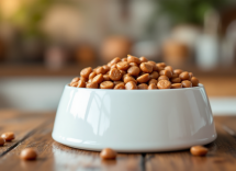 Gatto che mangia cibo umido nutriente