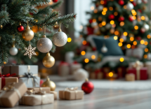 Cane e gatto che festeggiano le feste invernali insieme