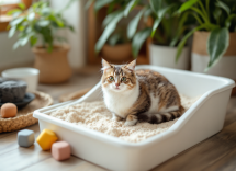 Gatto che dorme nella lettiera, simbolo di comfort