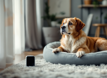 Cane e gatto con dispositivi tecnologici innovativi