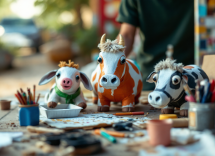 Bambini che giocano con animali della fattoria