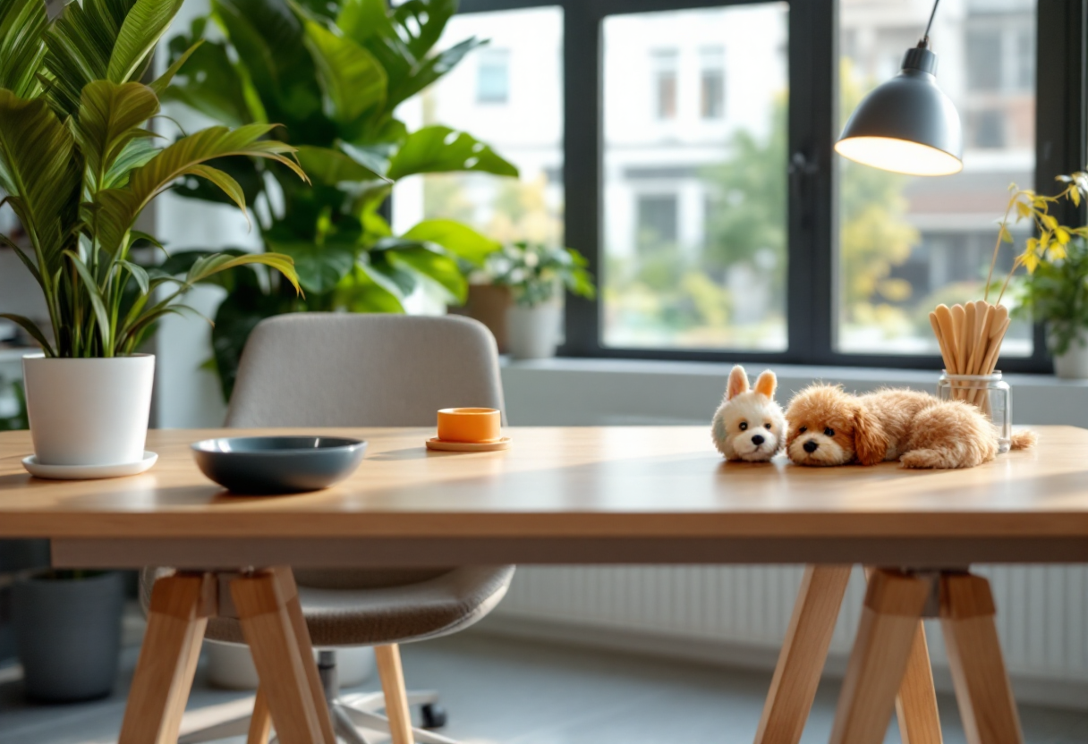 Cane e gatto in un ufficio che promuovono il benessere