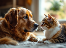 Un cane e un gatto comunicano tra loro