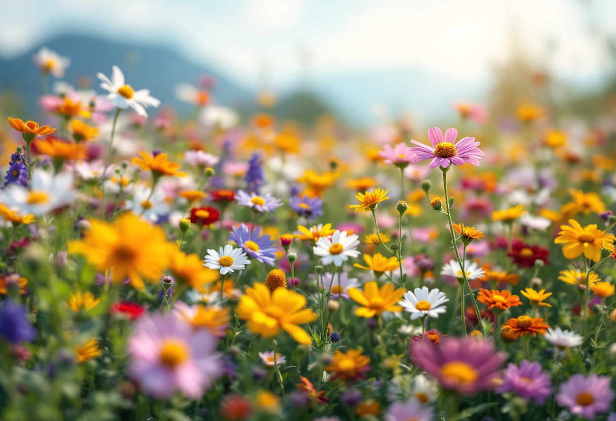 Api che impollinano fiori in un ecosistema sano