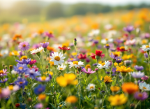 Api che impollinano fiori in un ecosistema sano