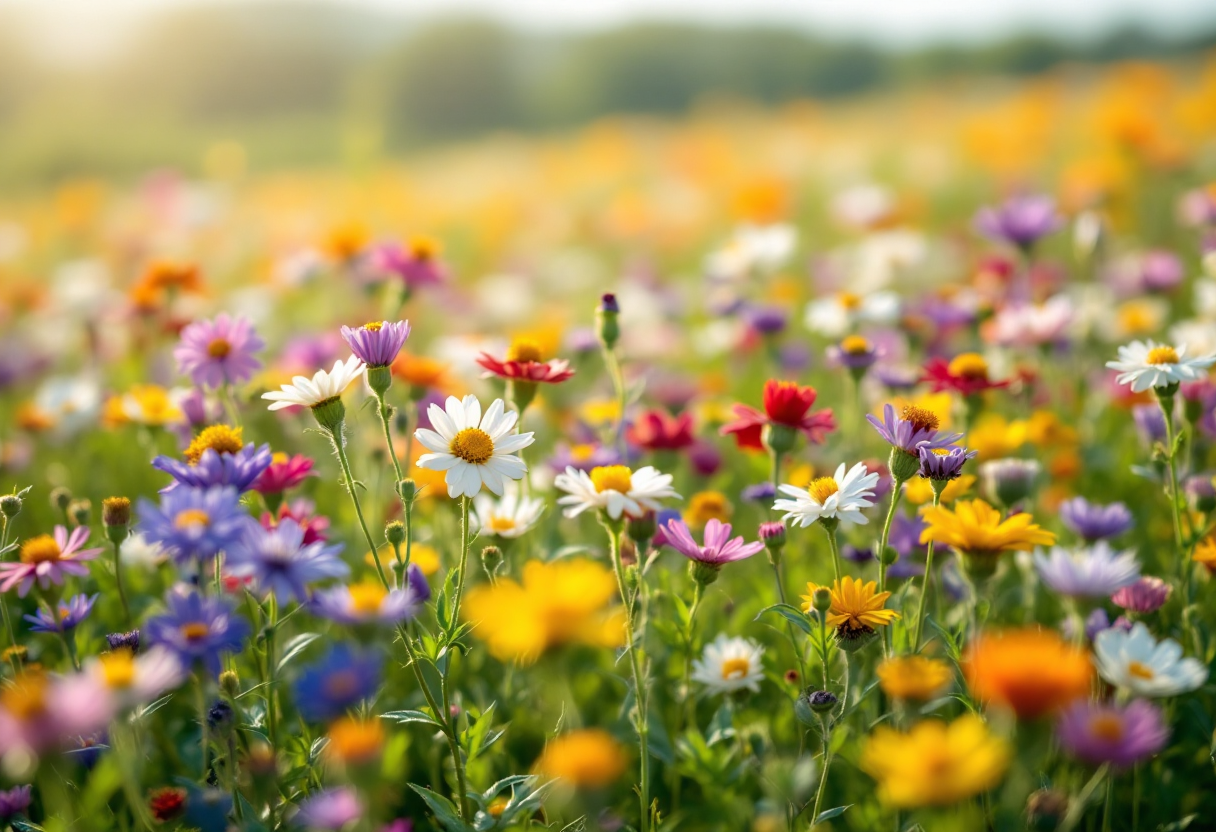 Api che impollinano fiori in un ecosistema sano