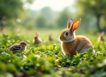 Un camper con animali in viaggio nella natura