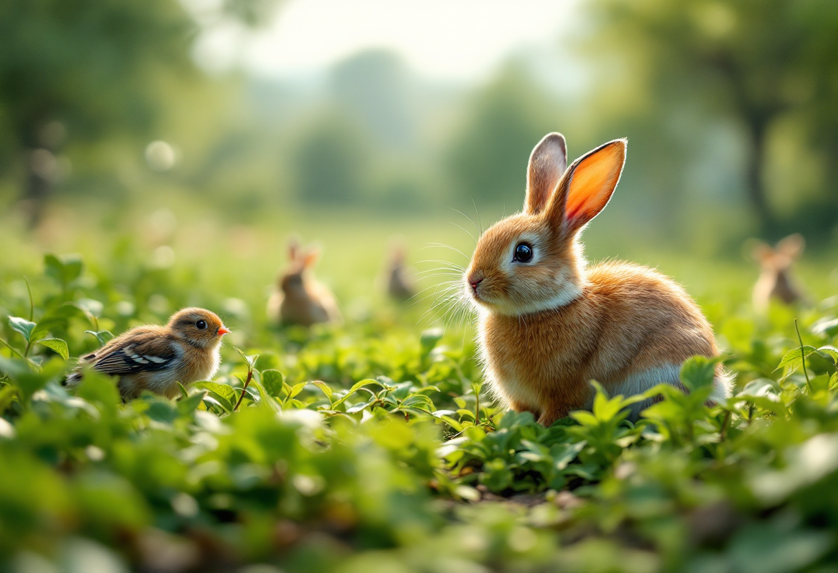 Un camper con animali in viaggio nella natura